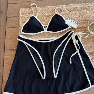NWT WILO Black and White Women's Bikini Set (3 Pieces), Size L